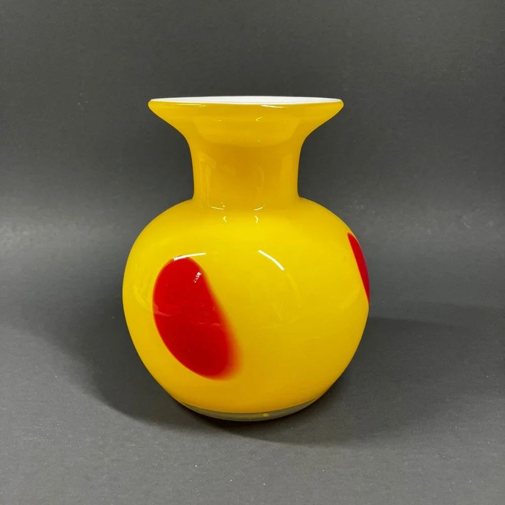 Modern Murano Style Sommerso Art Glass Vase - Yellow & Red Cased Glass 6